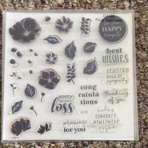 Elegant Floral Sentiments Stamp Set - Black and Gray